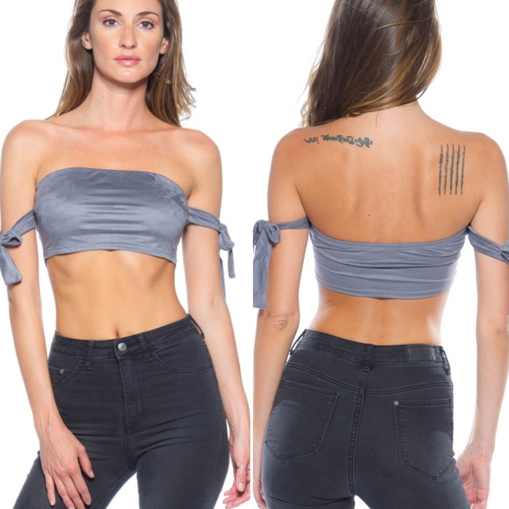Blanc Gray Suede Crop Top with Arm Knots